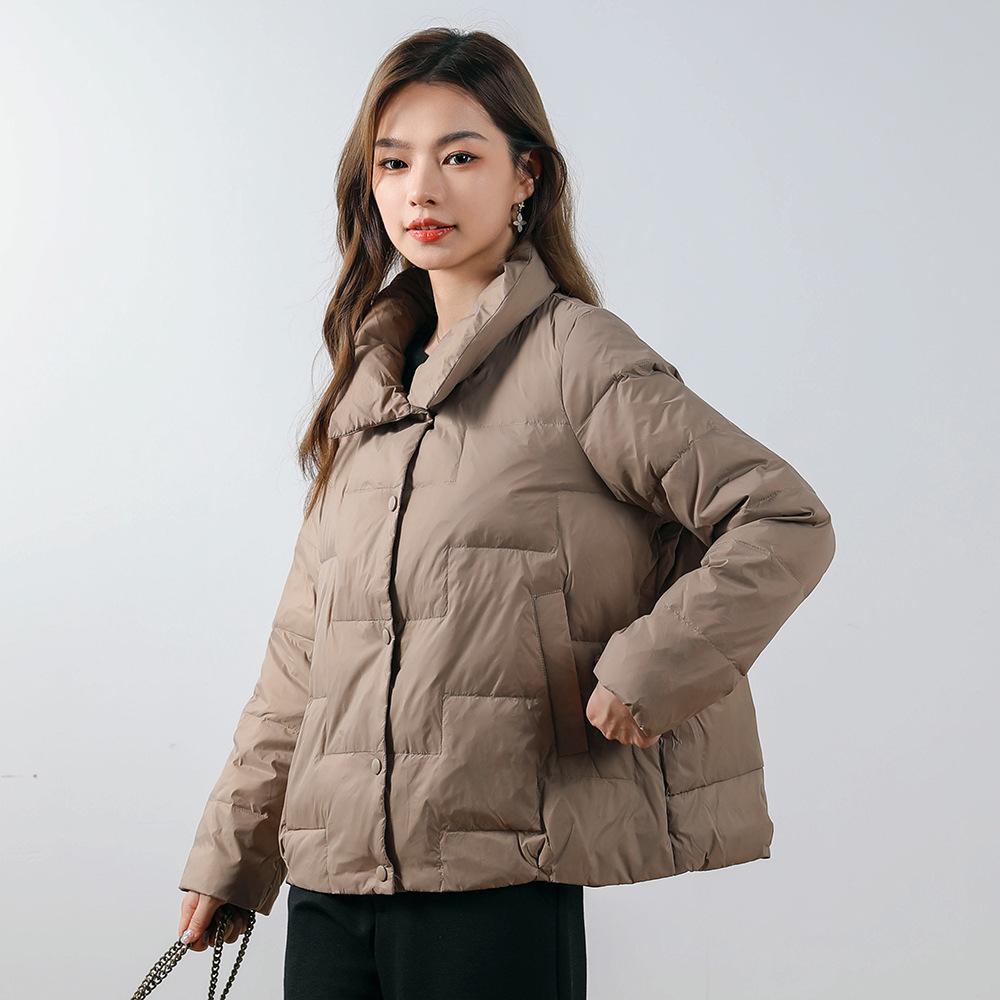 

Простой, свободный и теплый женский однотонный, легкий и тонкий пуховик с воротником-стойкой, новый женский пуховик