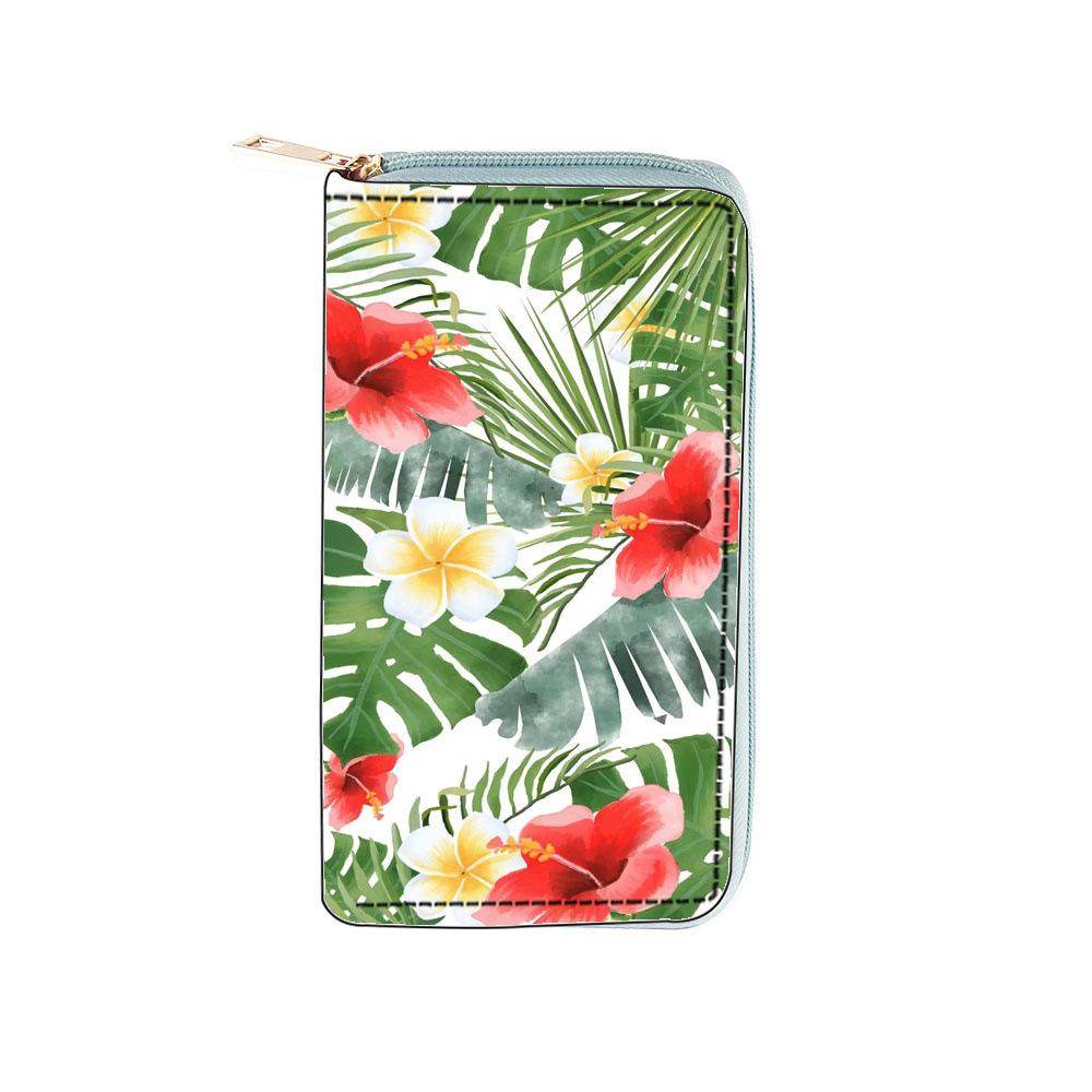 Green Plant Flower Wallet Digital Zipper Wallet, Women's Wallet