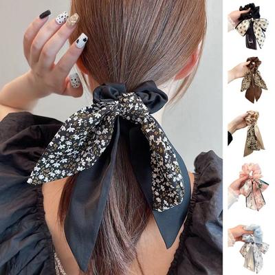 Hair Tie Floral Print Bowknot Ribbon Hair Rope Easy To Wear Bun Half-Tied Hairstyles Ponytail Holder Hair Accessory