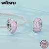 WOSTU Argent Sterling 925 Perles en Verre Rose Breloque Papillon Transparent Convient Femmes Bracelets Originaux Bijoux DIY