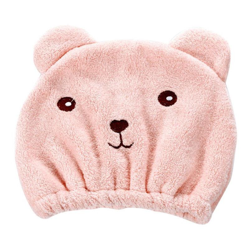

Шапочка для сушки волос, шапочка для душа с медведем, мягкое впитывающее полотенце для сушки волос 30*26cm розовый
