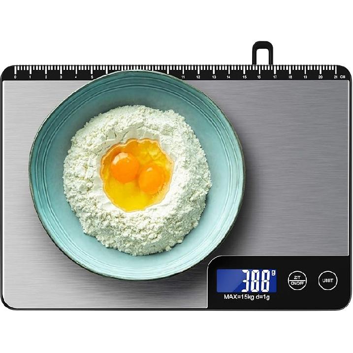33lb Digital Kitchen Scale Large Weighing Area (9 in), Diyife Professional Electronic Food Scale, Stainless Steel Household Scale, Touch Control, LCD 33lb