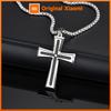 Vnox Cubic Zirconia Stone Centered Cross Necklaces for Men, Black Silver Color Stainless Steel Pendant,Religious Accessory Gift