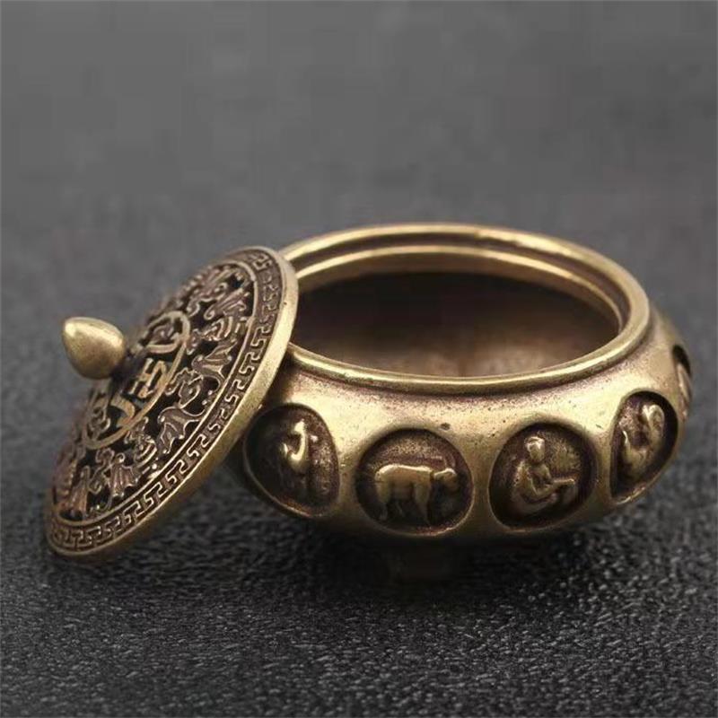 1 Stück Retro Opper Räuchergefäß Zwölf Tierkreiszeichen Räuchergefäß Messing Räucherstäbchenhalter mit Deckel Sandelholz Räuchergefäß Buddhismus Heimdekor