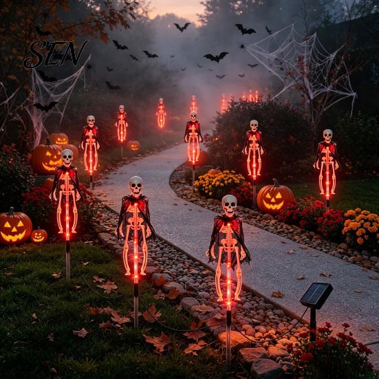 Waterproof Skeleton Stakes for Path Solar Yard Stake Light, Halloween Glowing Skull Garden Decor Powered Holiday with Cloak, Outdoor Lawn Lamp Haunted