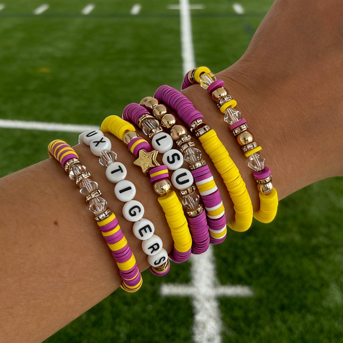 Super Bowl Game Day Bracelet Set Game Day Colorful Football Soft Ceramic Elastic Bracelet