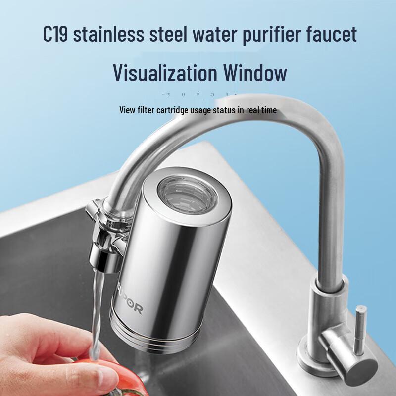 SUPOR Wasserfilter mit Wasserhahnmontage & 6 Filterkartuschen, Edelstahl CN-Stecker (Adapter enthalten)