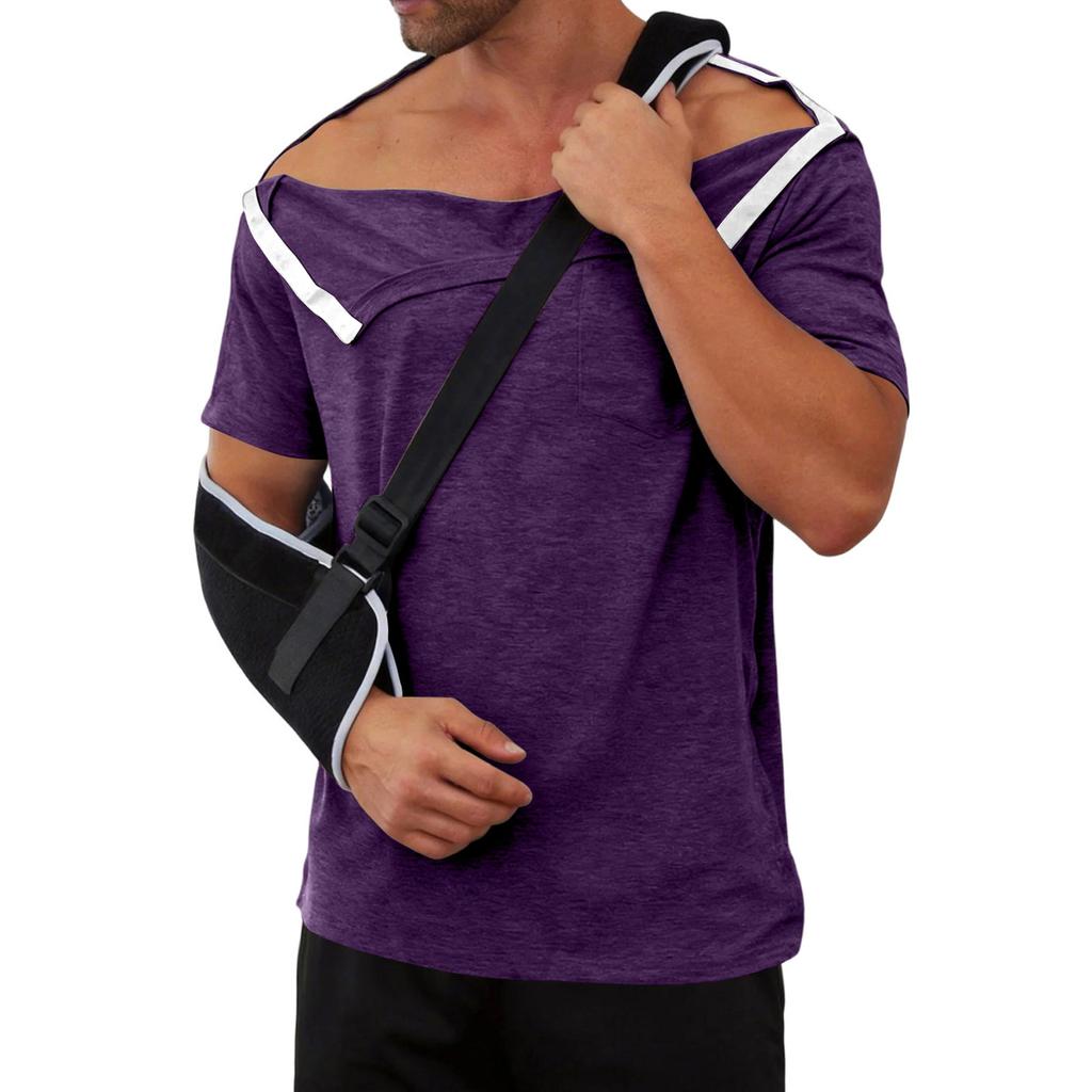 Herren Kurzarm-Regenerationsshirt mit durchgehender Knopfleiste und abnehmbaren Seiten Adaptives Oberteil zur Unterstützung der Mobilität