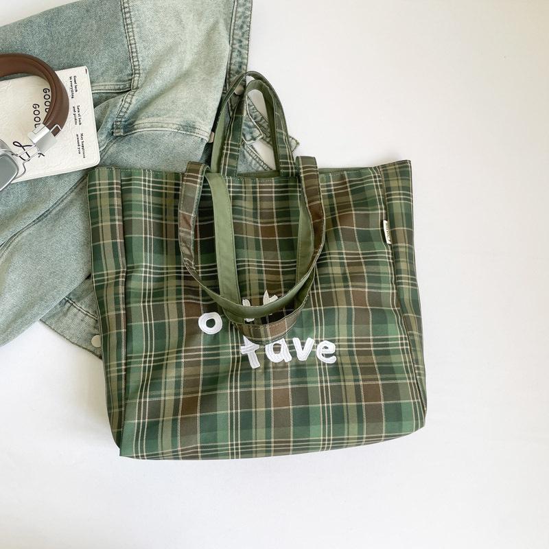 

Сумка на одно плечо Большая вместимость Летняя сумка для покупок Клетчатая сумка Сумка-тоут для поездок на работу зелёный