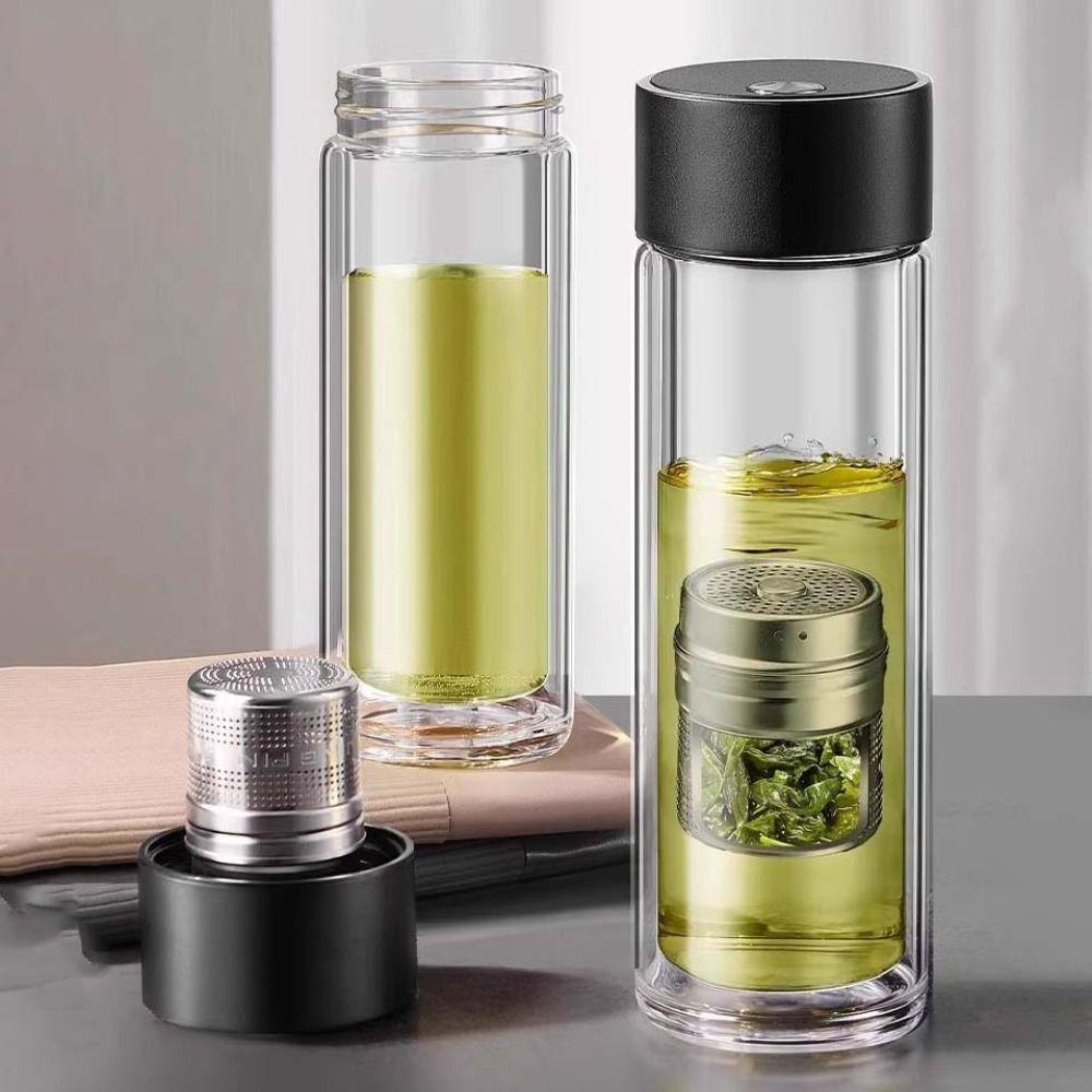 Double Wall Glass Tea Cup with Tea Infuser Insulated Glass Water Bottle 500ml Stainless Steel Filter Tea Bottle Kitchen Supplies