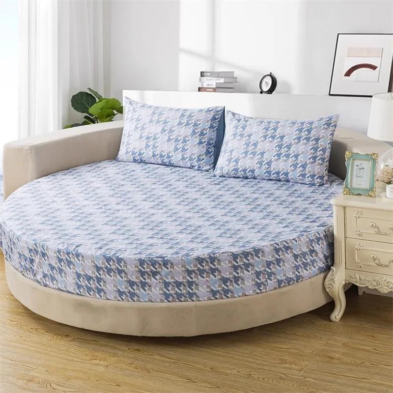 3 Pezzi Lenzuolo con Angoli in Cotone con Elastici Biancheria da Letto per Coprimaterasso Rotondo Tinta Unita Misura Queen Copriletto con Federa