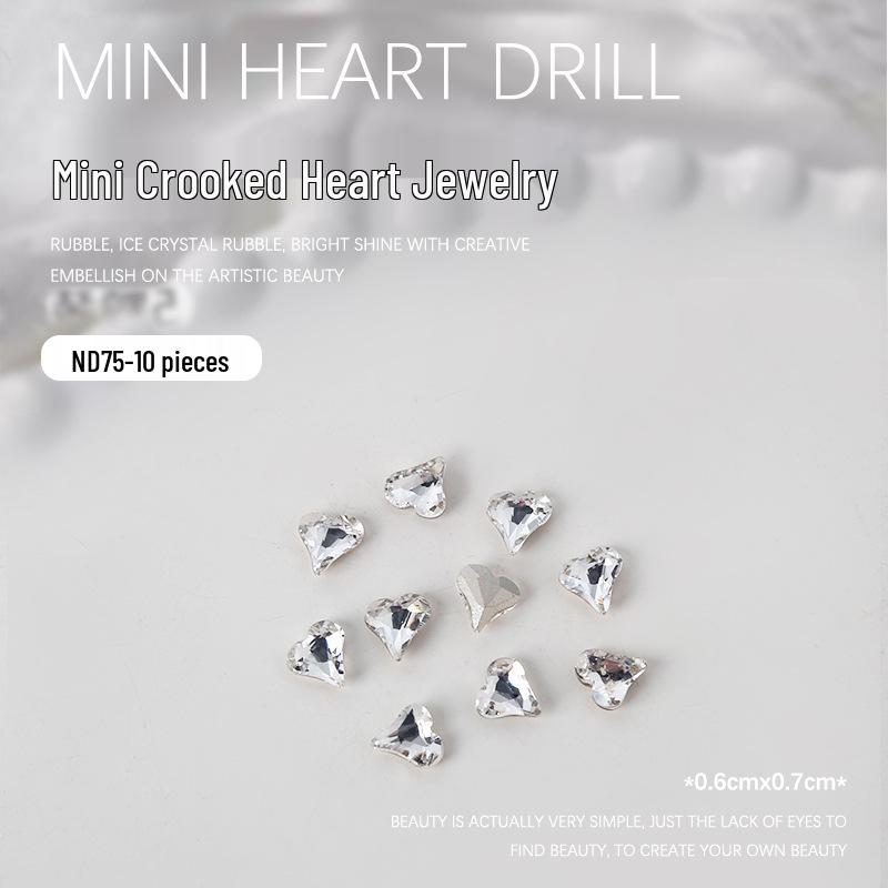 

Асимметричный дизайн ногтей «Сердце» стразы - набор из 10 штук