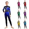 Kids Gymnastics Costume Color Block Bodysuit Mock Neck Long Sleeve Shiny Rhinestones Back