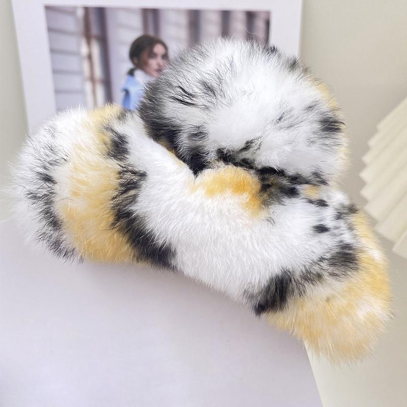 1ks Přírodní králičí kožešina Zimní chlupatá spona do vlasů