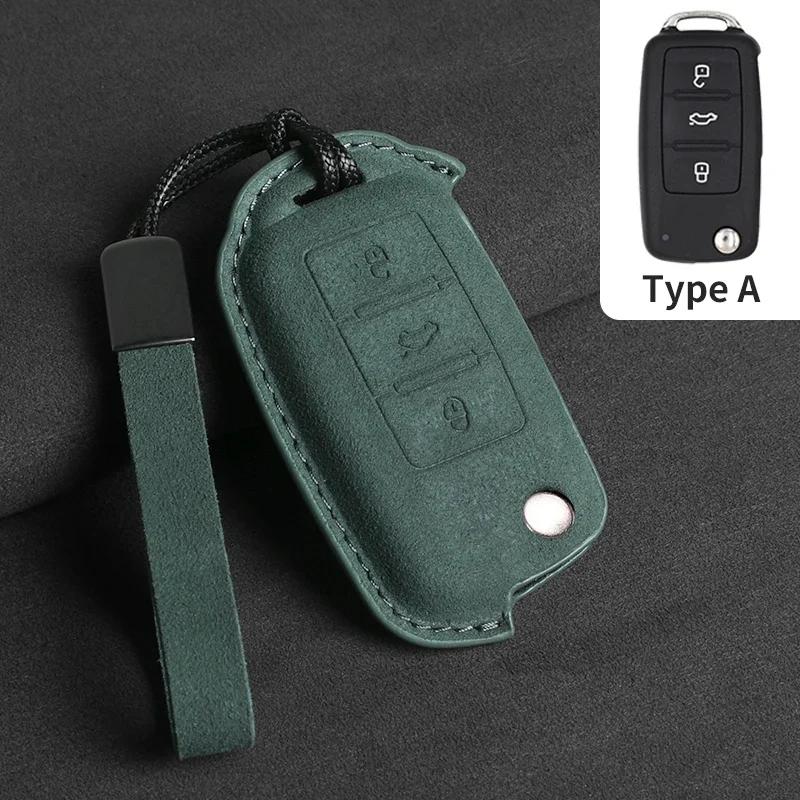 Suede Car Flip Key Case Cover for VW Volkswagen Golf 7 MK7 Tiguan MK2 T-roc T-cross Skoda Octavia Kodiaq Karoq Seat Ateca Leon