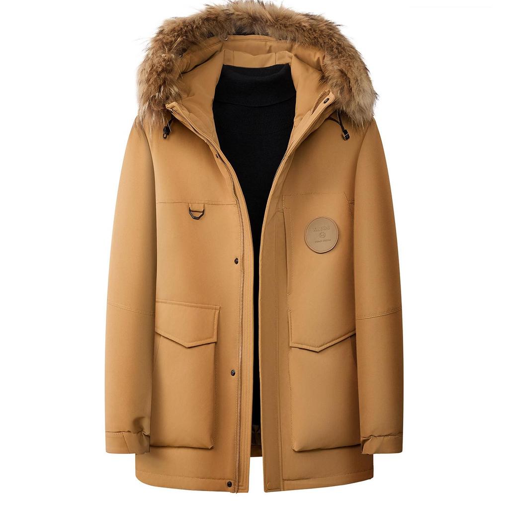 Men's 2025 Winter Hooded Down Jacket with Detachable Fur Collar, Thickened and Fashionable