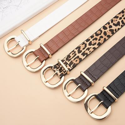Fashionable Alligator Pattern Belts for Woman Durable PU Gold Color Buckle Belts Woman's Jeans Belts