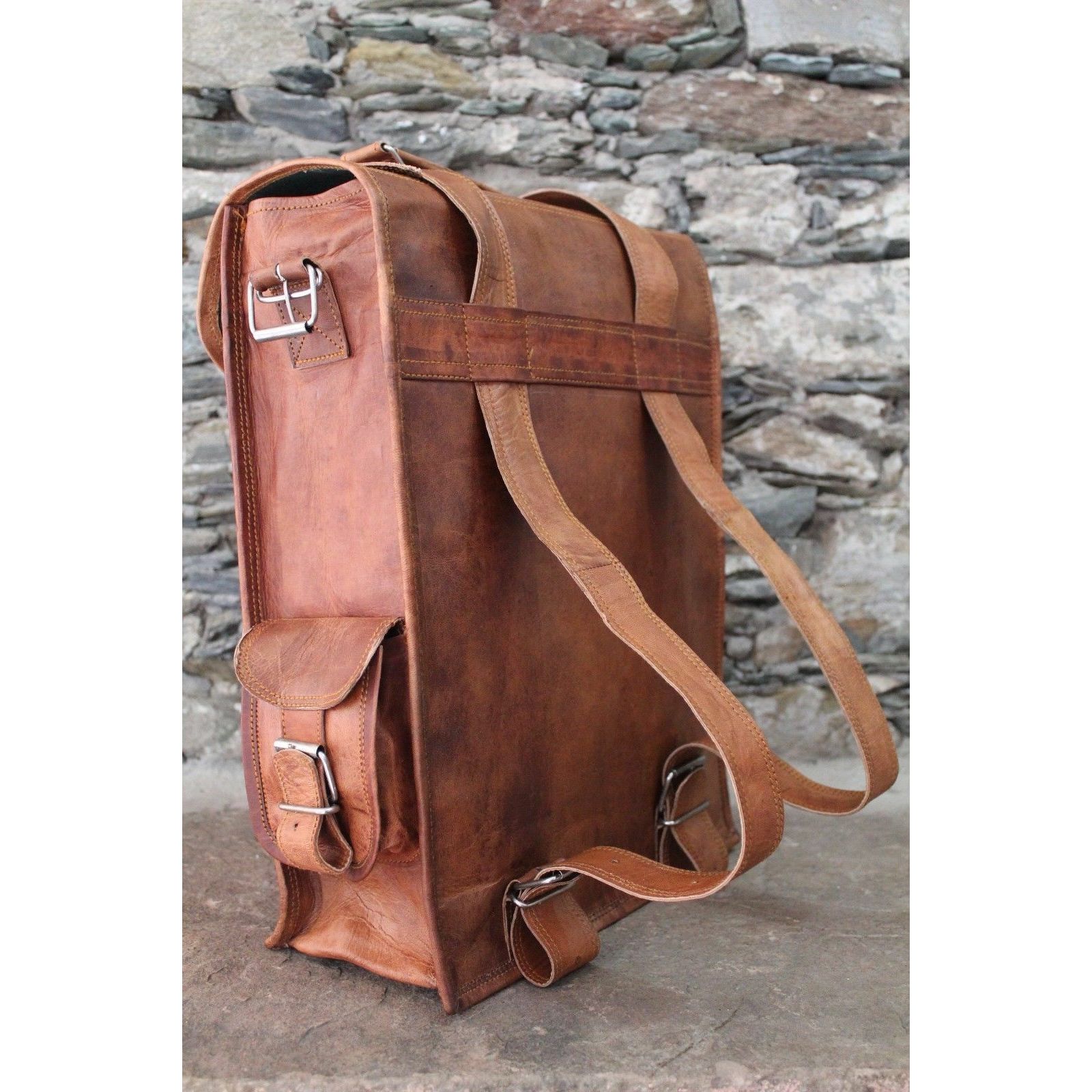 Натуральная коричневая винтажная мужская сумка-рюкзак из натуральной кожи — фото 7