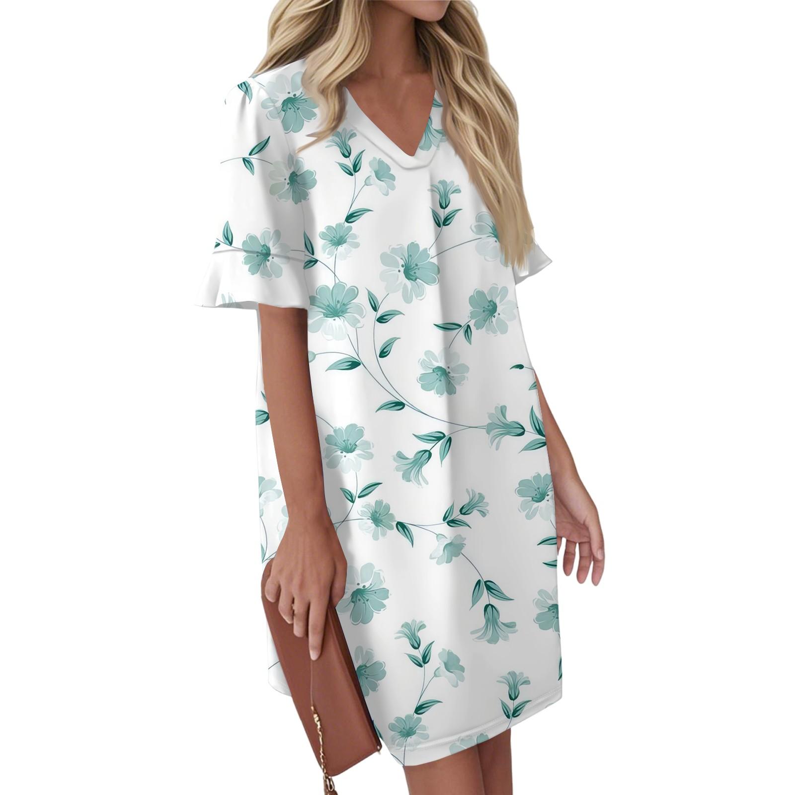 

Women s Summer Vintage Color Block Patchwork Print Dress Pleated Short Sleeve V Tie Pocket Casual Dress XXL білий