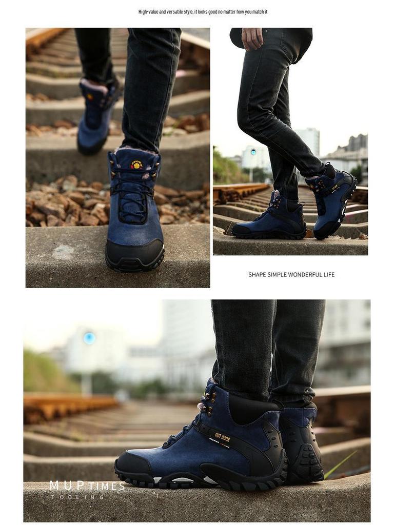 Men's Large Winter High-Top Hiking Boots - Warm, Wear-Resistant, Anti-Slip, Plus Velvet