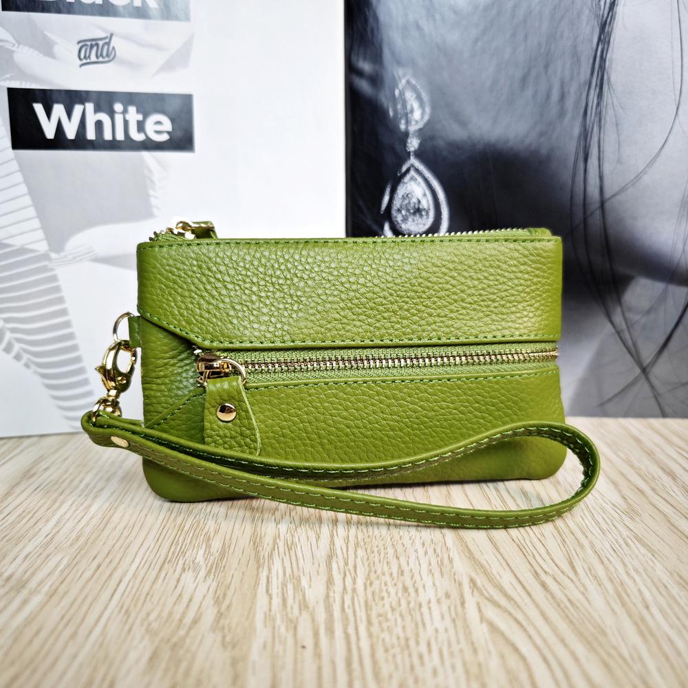 Top-Grain Cowhide Leather Wristlet: Key Pouch, Coin Purse, Card Holder, Wear-Resistant Multifunctional Small Handbag.