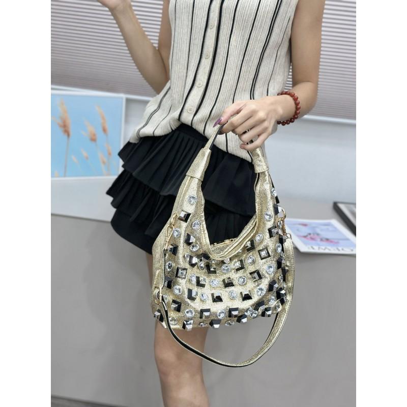 Stylish Rhinestone-Embellished Large Capacity Tote Bag Women Crossbody Commuter Shoulder In White Red Black Gold