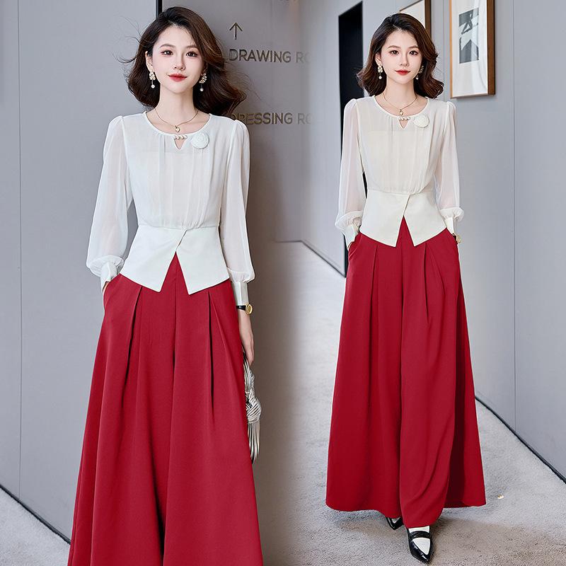 Fashion Shirt Set Women's Early Autumn New Temperament Wear Professional Wide-leg Pants Two-piece Set