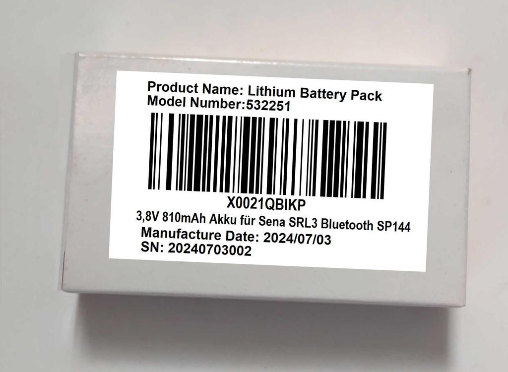 810mAh Replacement Battery for Sena SRL3 Motorcycle Bluetooth Communication Sena SP144 SRL 3 Battery Connector 3.8V System, Replacement, 3-Wire