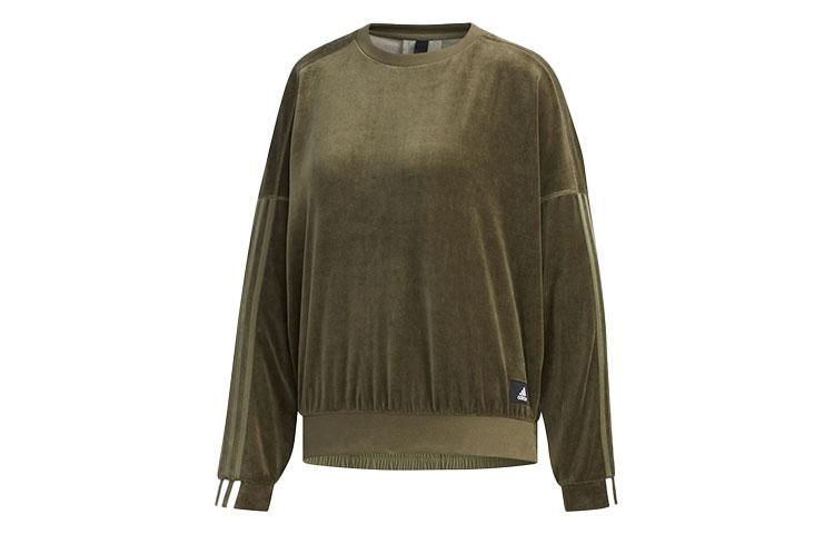 Adidas Sweatshirts Women s Khaki Brown Crew Neck Moderate Regular FI9253 L