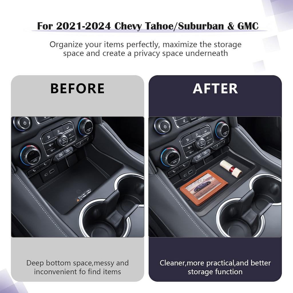 For 2025-2025 Chevy Tahoe/Suburban & GMC Yukon Center Console Organizer Middle Console Storage Box Tray Interior Car Accessories