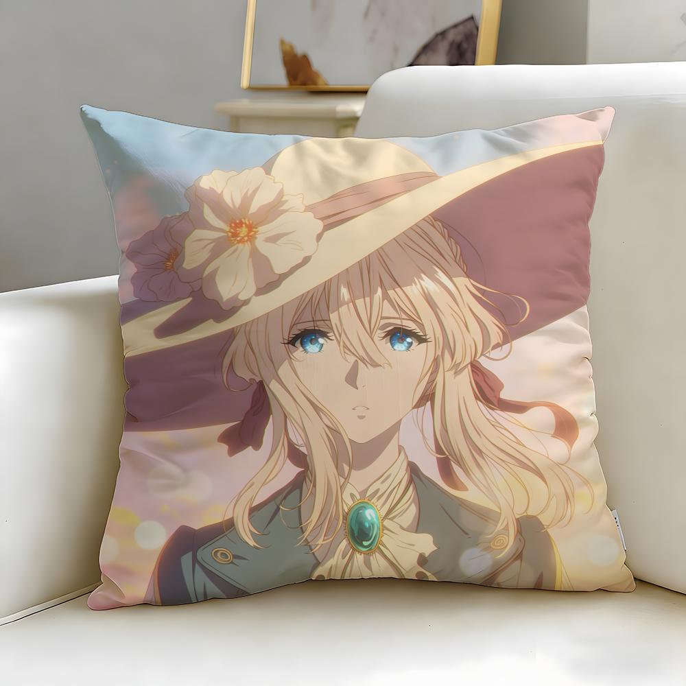 classic anime Violet Evergarden Cushion Cover Soft  EasyWash Pillow Case  Versatile for Couch Bed Travel and Office