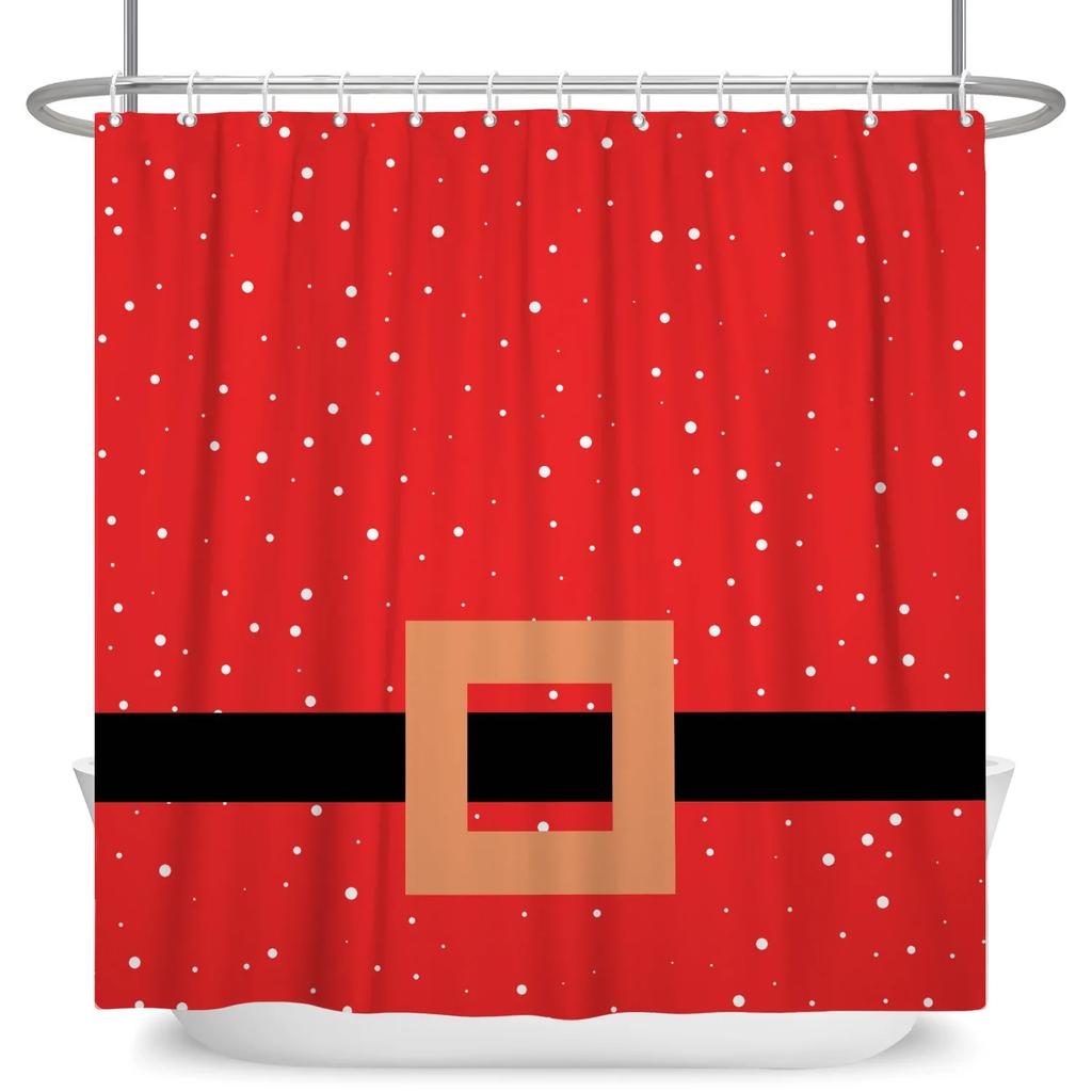 GAEMerry Christmas Duschvorhang Winter Schnee Weihnachtsmann Weihnachtsbaum Dekor Badezimmer Vorhänge Wasserdichte Badewannenwand