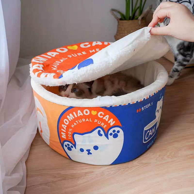 Cat Bed Noodle Box Shaped Cat House Fully Enclosed Large Kitten Sofa Sleeping Winter Warm Removable and Washable  Pet Supplies