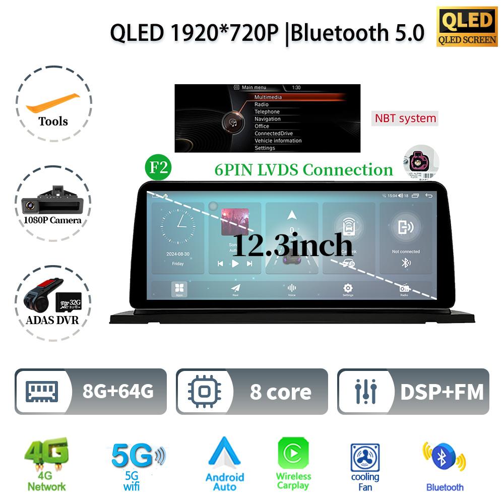 12.3" For BMW 5 Series F07 GT 2011-2017 Android 14 Car Radio Multimedia Stereo 4G GPS Navigation WIFI Wireless BT CarPlay Screen
