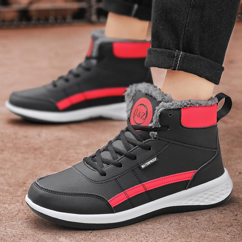 Mens Sneakers Cotton Winter Warm Leather Waterproof Outdoor Sports Casual Walking Shoes Flat Comfortable Tennis Shoes Men