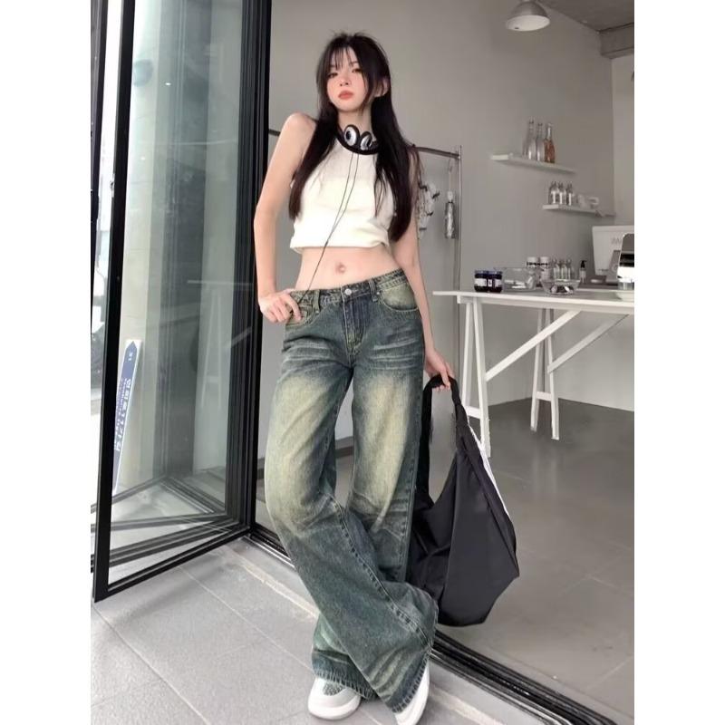 

Women s Retro Distressed Low-Waisted Wide-Leg Jeans for Early Autumn 2025 – High Street Spicy Girl Style L