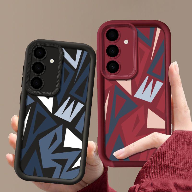 Geometrický Vzor Nárazuvzdorné TPU Pouzdro Pro Samsung S25 Ultra S24 FE S23 A56 A36 A16 A15 A55 A35 Matná Ochrana Objektivu Měkký Silikonový Kryt na Telefon