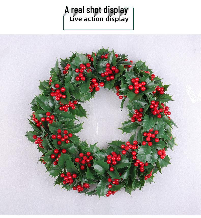 Red Berry & Green Leaf Christmas Wreath for Wall Hanging & Window Display