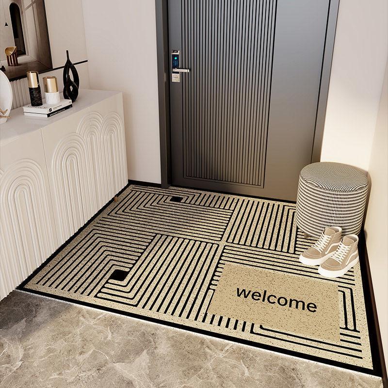 Modern Abstract Carpet Mat Rug Black White Geometric Pattern with Welcome Text Non-slip Home Decoration Floor Mat Welcome Mat