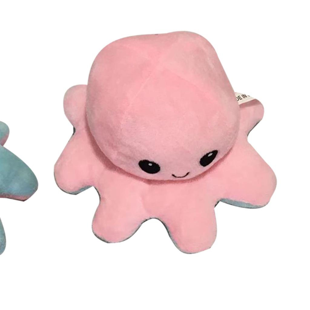 Reversible Animals Doll Double Sided Mood Flip Stuffed Animal Shape Face Flip Reversed Plush Toy Blue Pink 7.9in