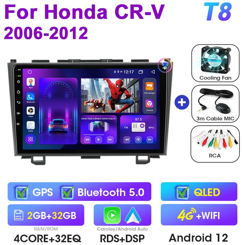 2 Din Android 12 Car Radio For Honda CRV CR-V 2006-2012 Multimedia Video Player GPS 4G Carplay Auto Stereo RDS IPS DVD Head Unit