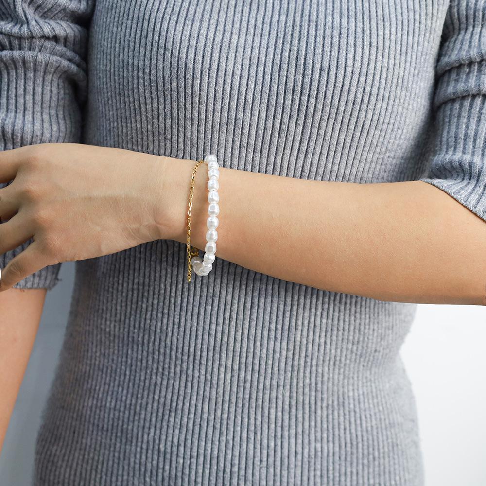 Bracelet à Boucle Ot Double Couche Perle pour Femme Rétro Long Boîte Chaîne Garçon Assemblage Bijoux Perle Baroque