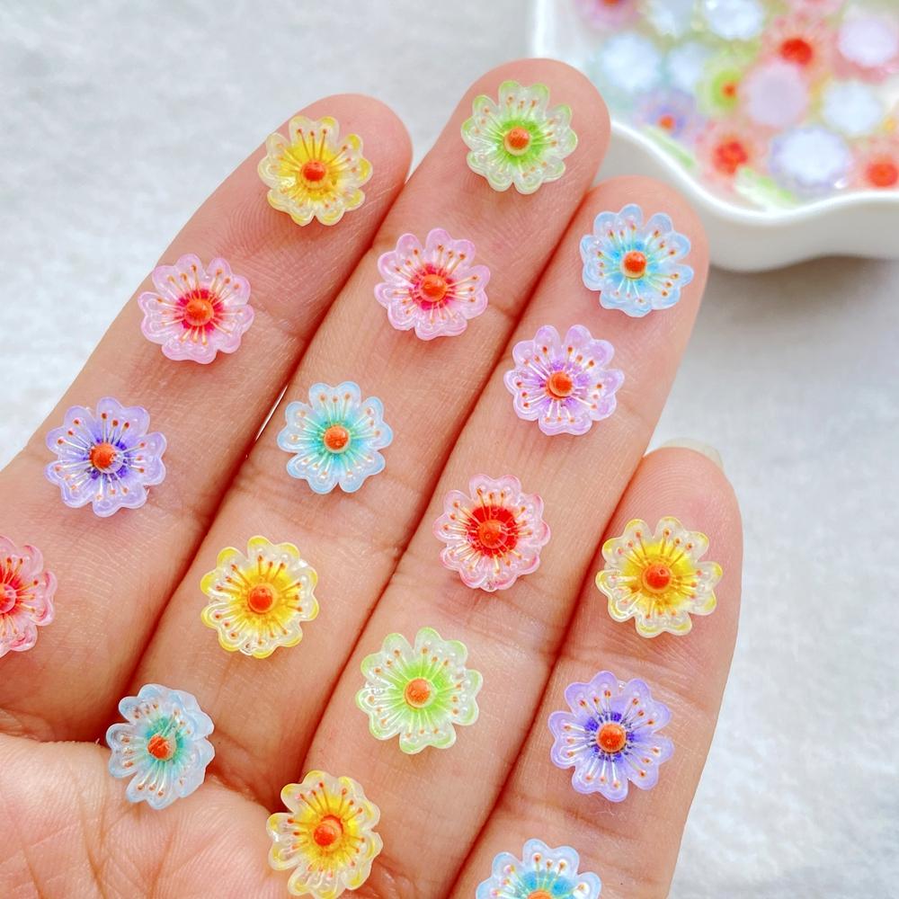 

100pcs Resin Mini Crystal colored sparkling cherry blossoms, peach blossoms Nail Rhinestone DIY Scrapbook Christmas Crafts