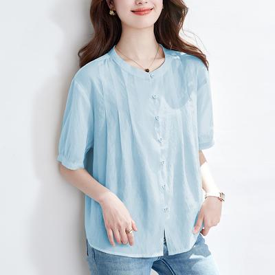 Rundhals Aprikosenfarbenes Damen-T-Shirt Kurzärmeliges Sommer Dünnes Lockeres Oberteil Dehnbares T-Shirt