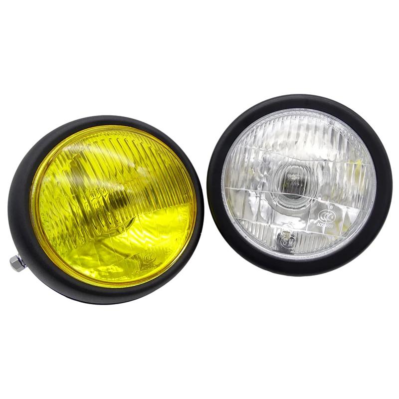 1 Pcs Motorcycle Retro Headlight Motorbike Transparent / Yellow Lens Halogen Round Front Headlamp Fit For Harley CG125 GN125