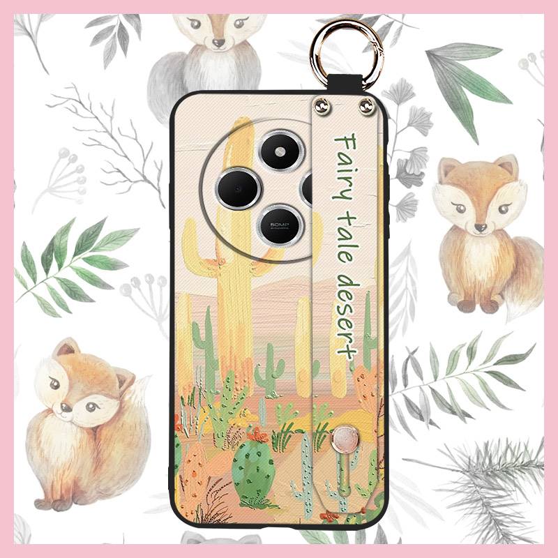 Silicone Soft case Phone Case For Redmi A4 5G Wrist Strap Ring Kickstand Flower Anti-dust Lanyard Phone Holder Durable