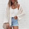 Plus Size Women's Summer Solid Color Hollow Out Knitted Open Front Cardigan Casual Loose Beach Holiday Cover Up