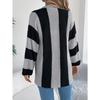 QICED Autumn and Winter Color-blocking Striped Flared Sleeve Cardigan Sweater Mid-length Coat Women's Wear