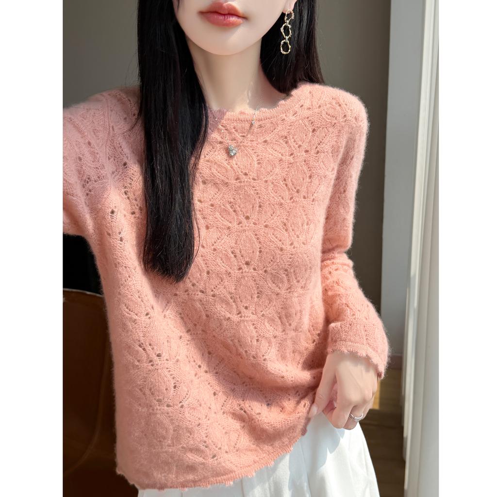 Damen 100% Merinowolle Pullover Rundhalsausschnitt Ausgeschnitten Pullover Neue Mode Jumper Frühling Herbst Kaschmir Pullover Damen Strickoberteile