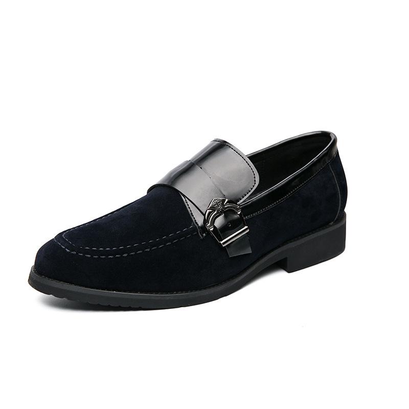 Men s Large Slip-On Leather Loafers, All-Season Retro Pointed Design 45 синий